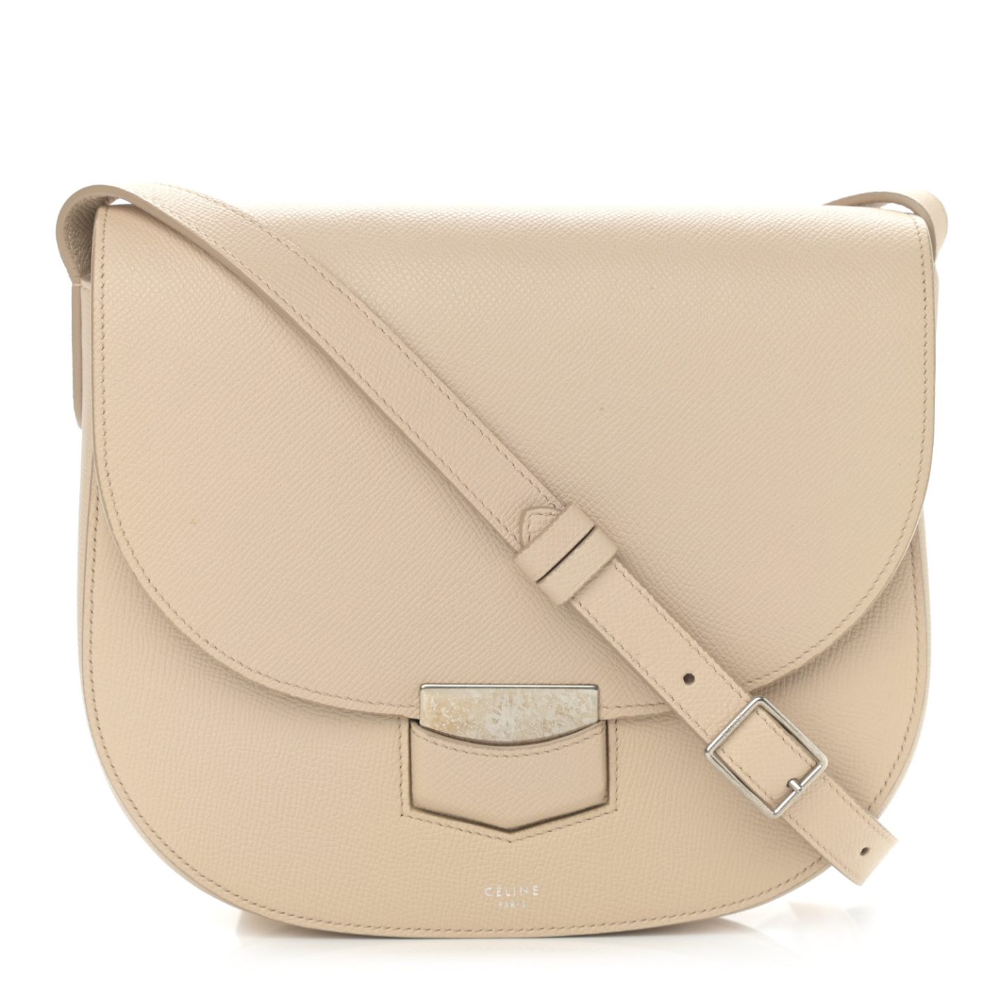 Ivory Celine Grained Calfskin Medium Trotteur Bag