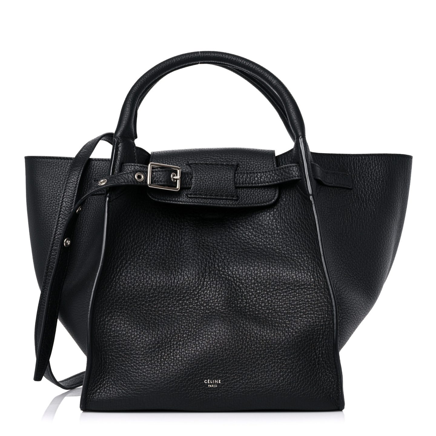 Black Celine Supple Grained Calfskin Small Long Strap Big Bag 