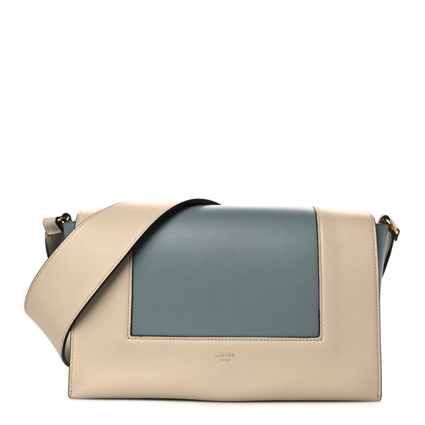 Cream and blue Celine Shiny Smooth Calfskin Medium Frame Shoulder Bag 