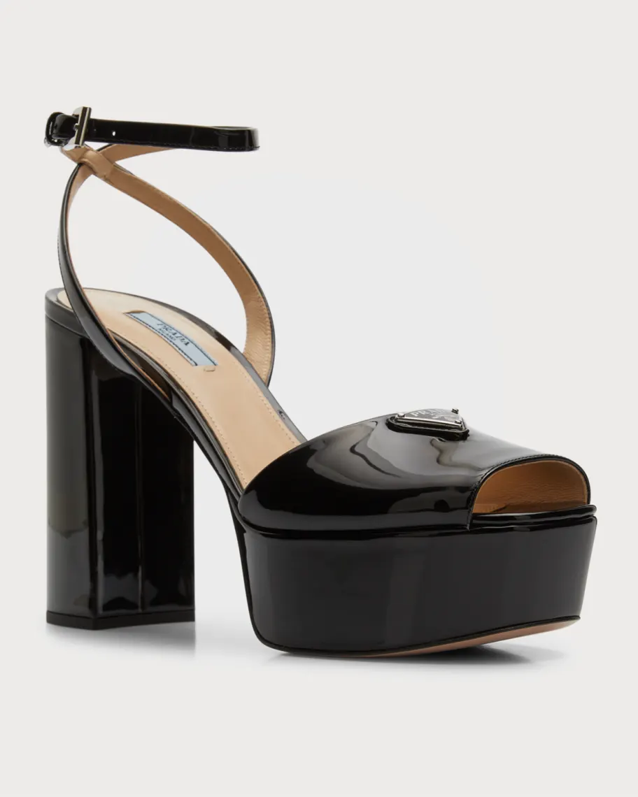 Black Prada Ankle-Strap Platform Sandals 