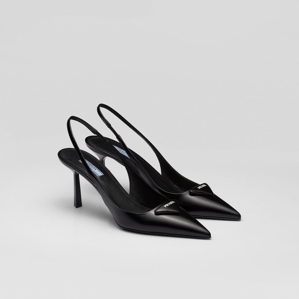 Black Prada Brushed leather slingback pumps