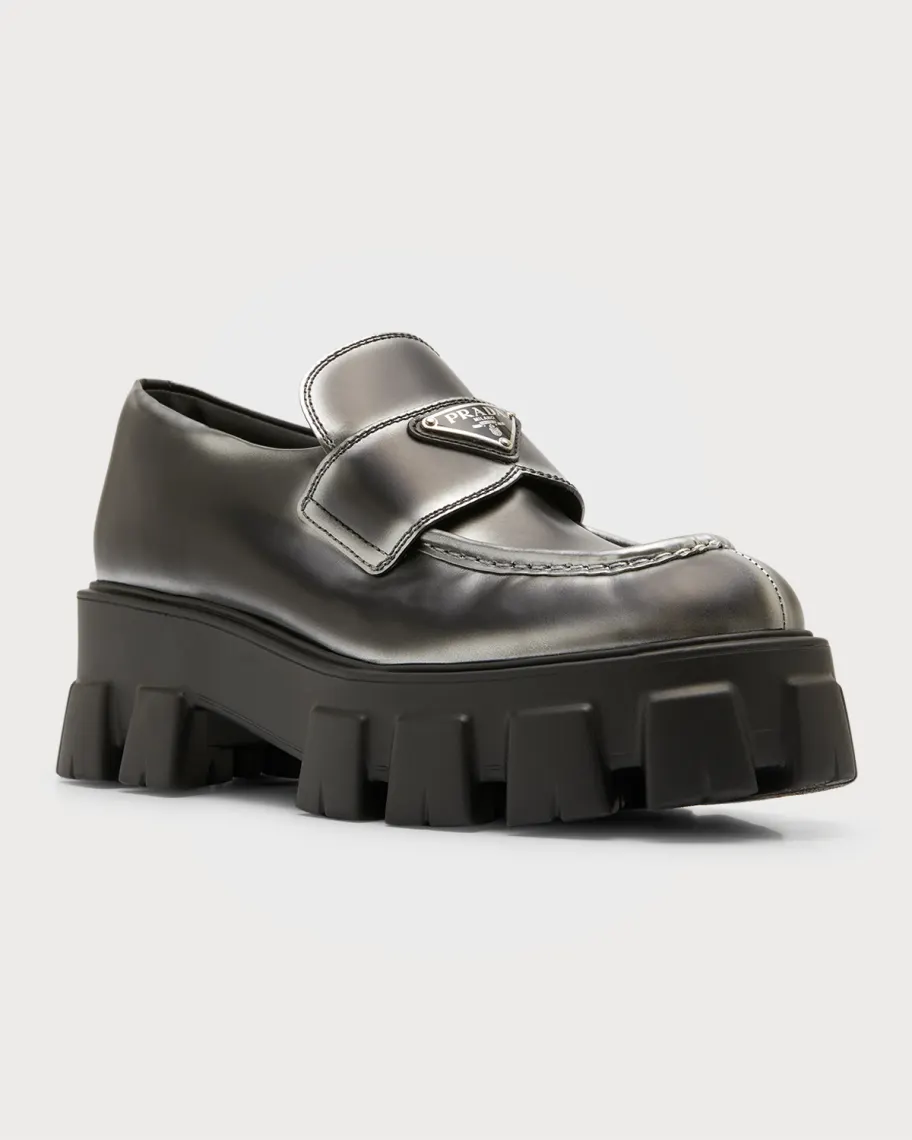 Black Prada Monolith Calfskin Casual Loafers 