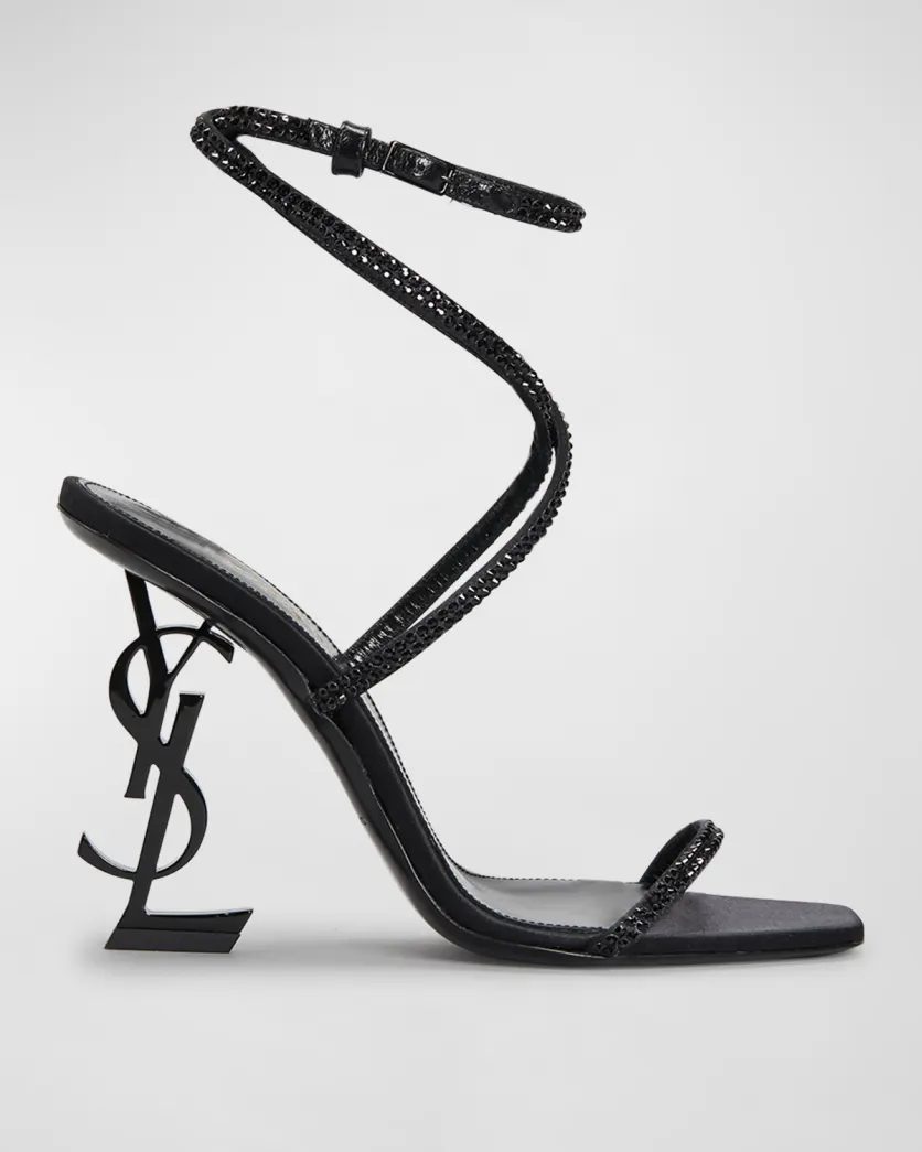 Black Saint Laurent Opyum YSL Strass Ankle-Strap Sandals 