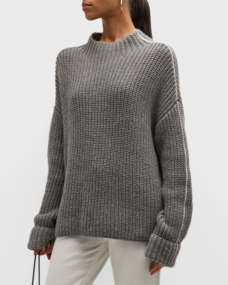 Grey ATM Anthony Thomas Mello Merino Wool Blend Chunky Rib Sweater 