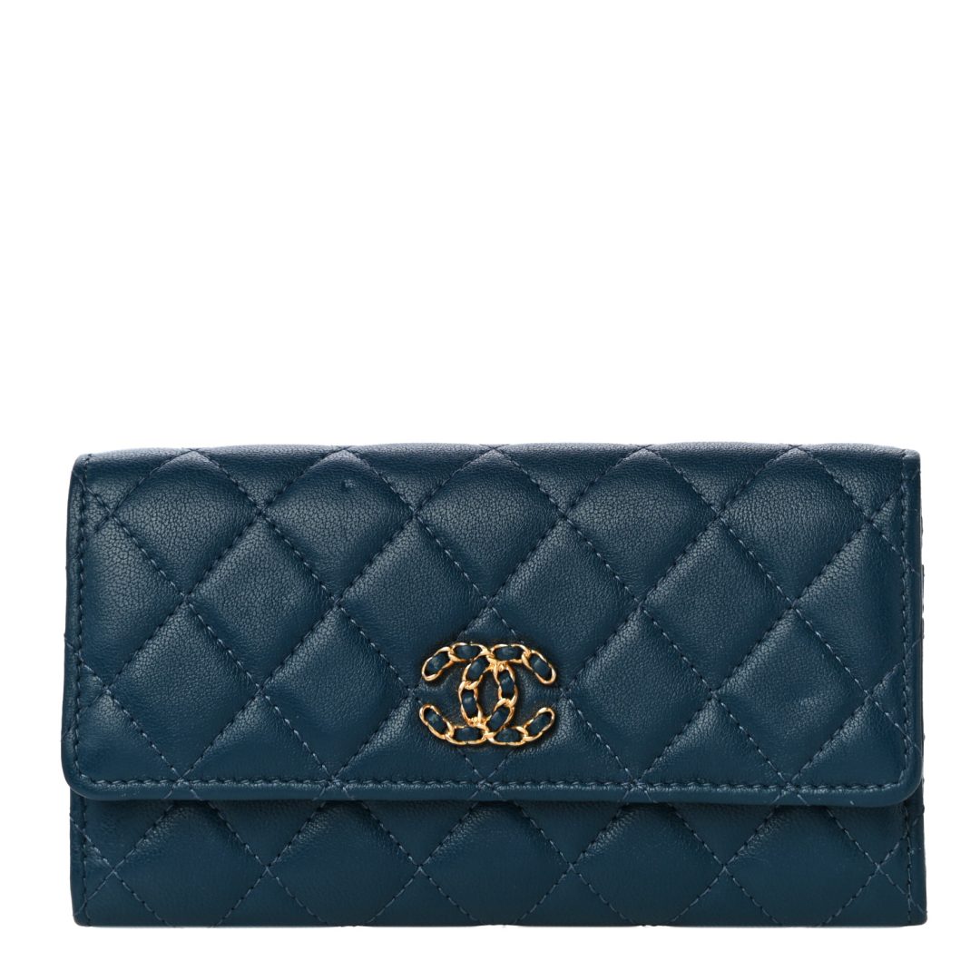 Teal Chanel Lambskin Quilted Medium Chanel 19 Flap Wallet 