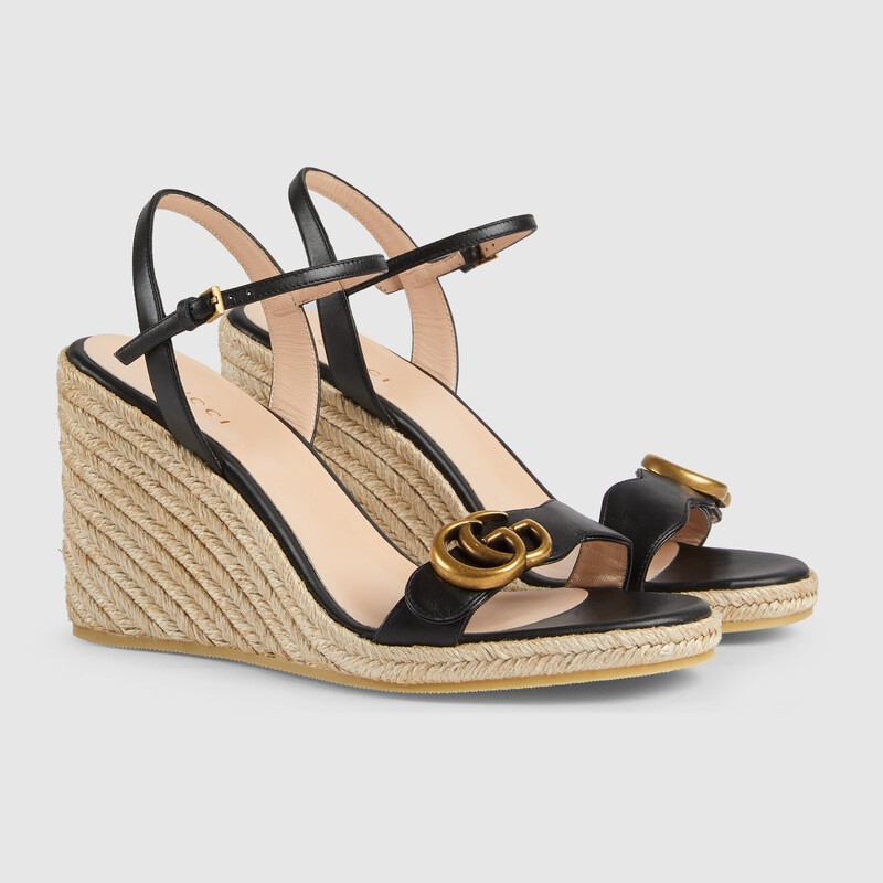 Black and beige Gucci Women's Leather Platform Espadrille 