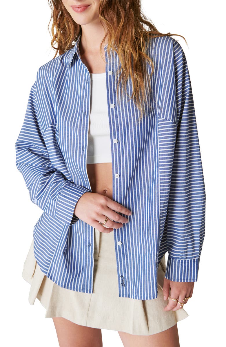 Blue and white Lucky Brand Stripe Oversize Cotton Shirt 