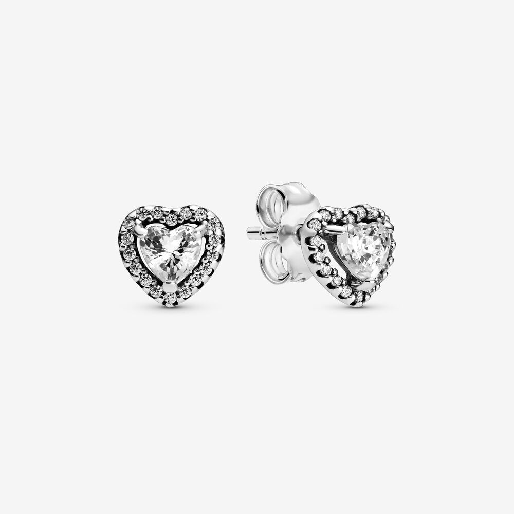 Silver Pandora Elevated Heart Stud Earrings 