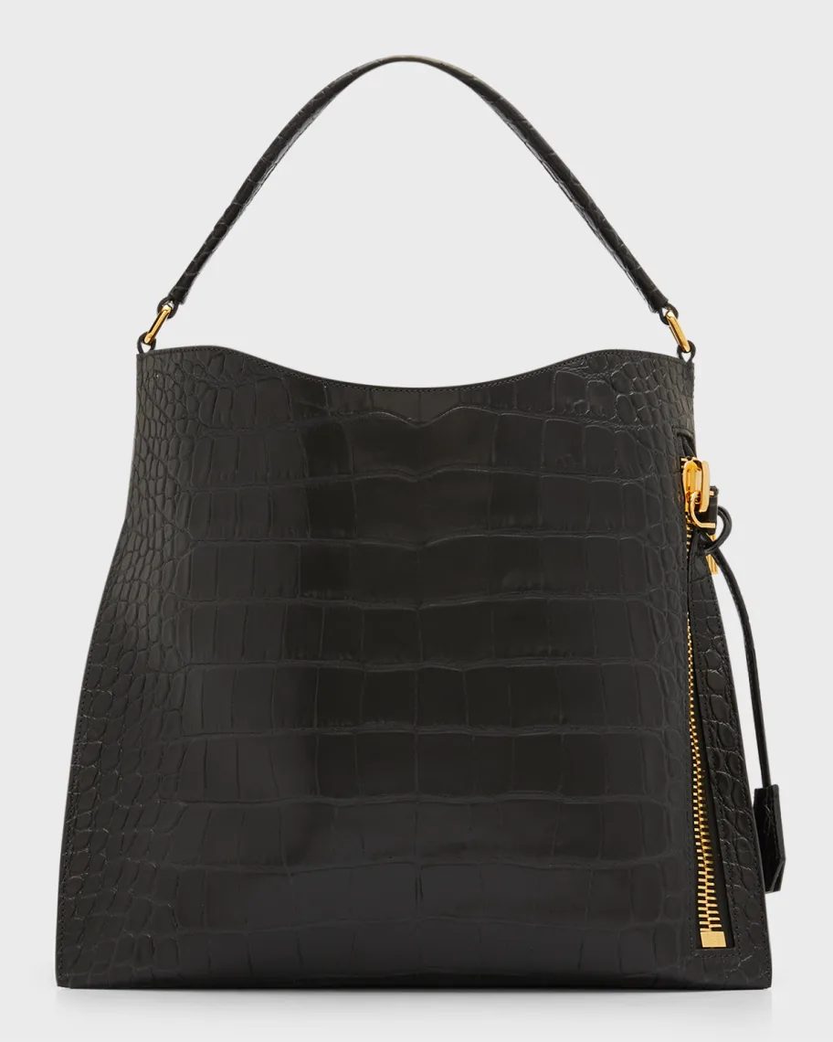 Black Tom Ford Alix Small Croc-Embossed Hobo Bag 