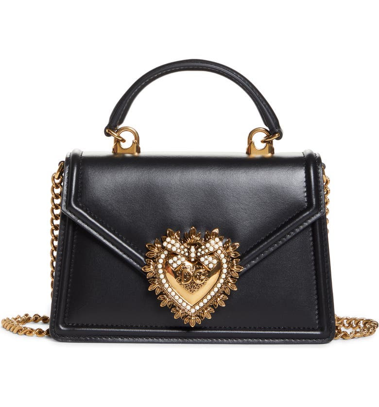 Black Dolce and Gabbana Mini Devotion Leather Top Handle Bag 