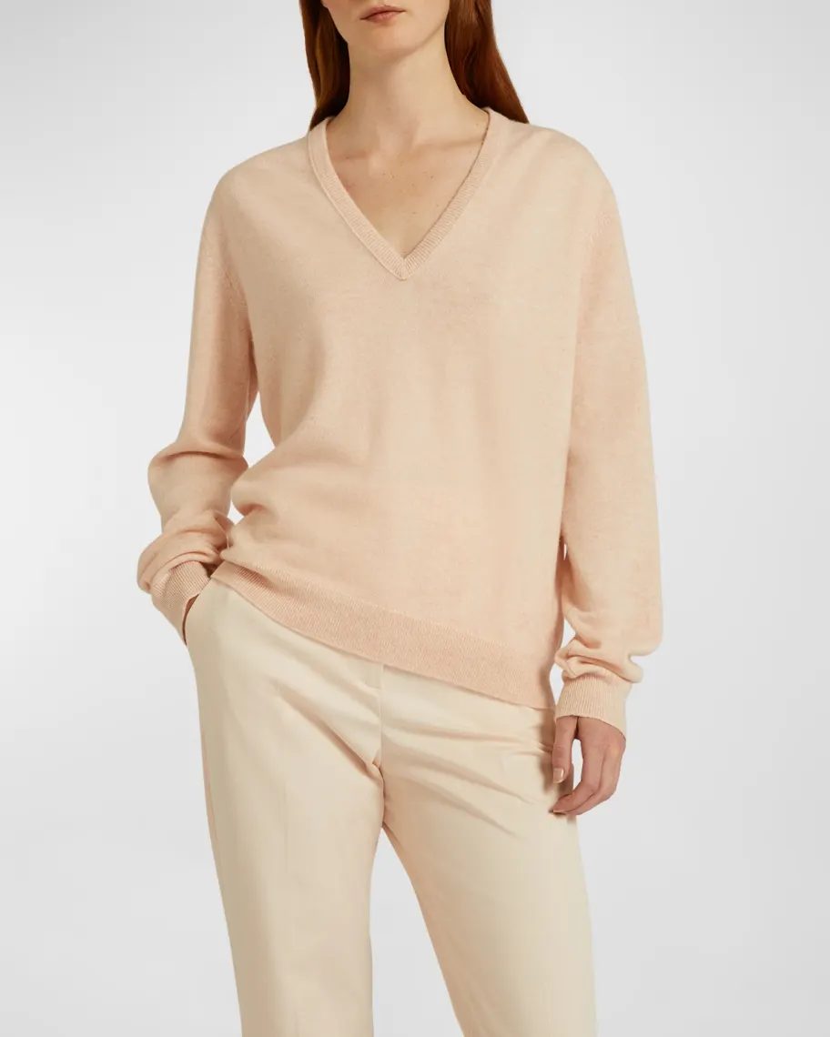 Peach Loro Piana Arona V-Neck Cashmere Sweater