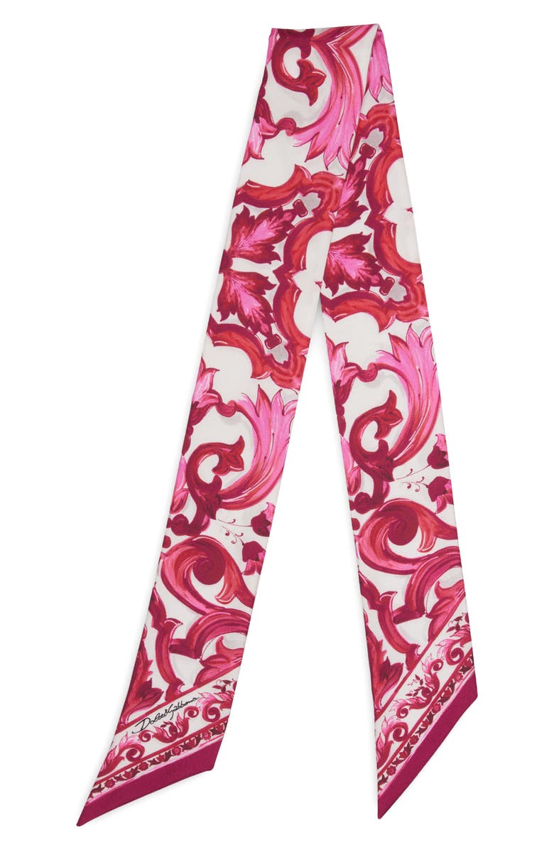 Dolce & Gabbana Pink and Red Majolica Silk Skinny Scarf