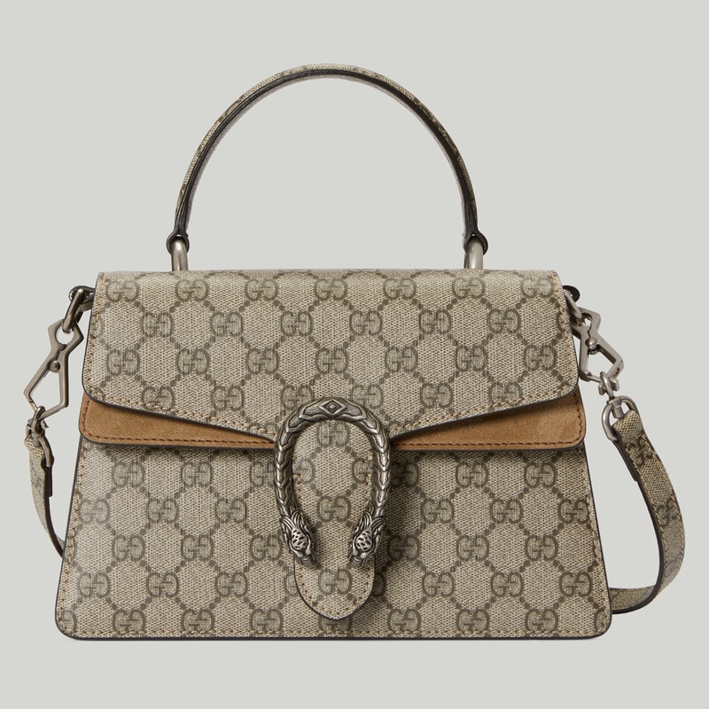 Beige and Brown Gucci Small Dionysus Top Handle Bag 