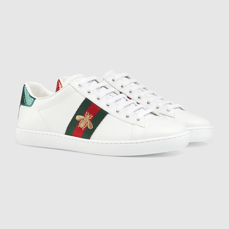 White, red, and green Gucci Women's Ace Sneaker With Bee 