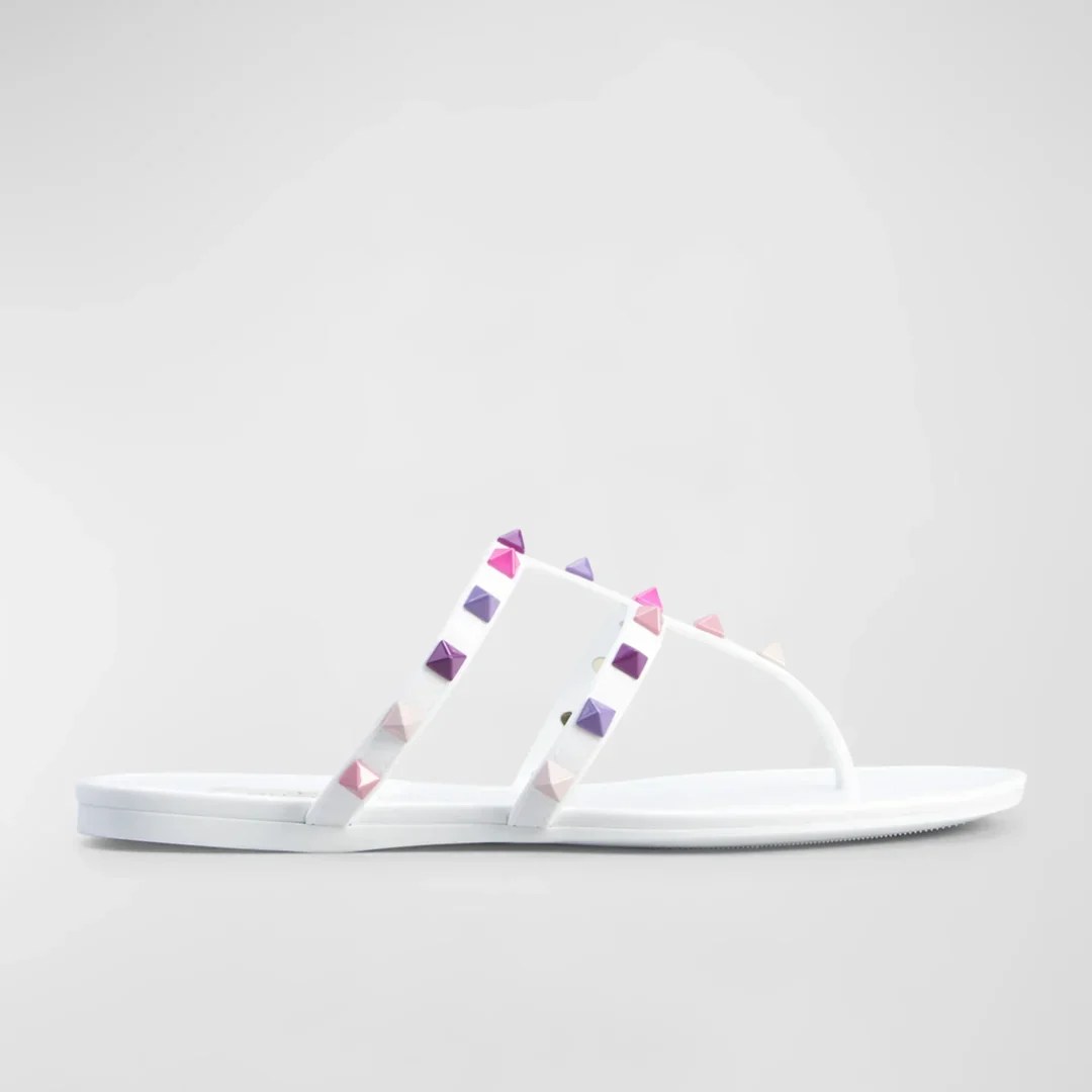 Valentino Garavani White Multicolor Rockstud PVC Thong Sandal