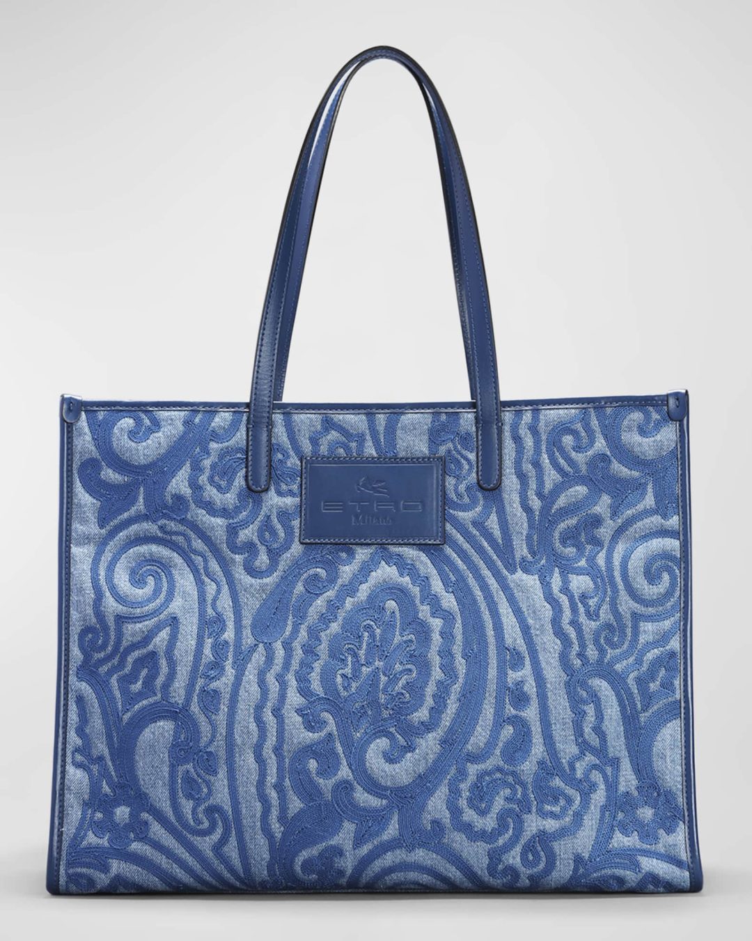 Etro Blue Patterned Globetrotter Denim Book Tote Bag