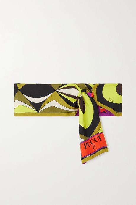 Emilio Pucci Yellow Printed Silk-twill Scarf