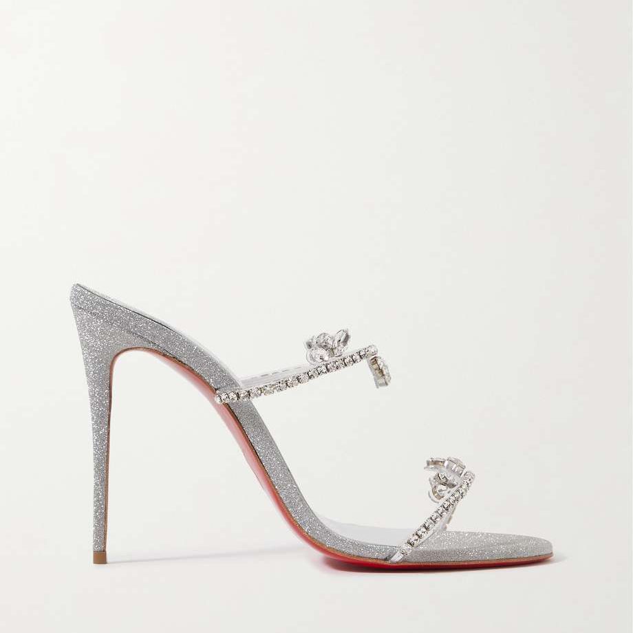 Christian Louboutin Just Queen Silver Crystal Mules