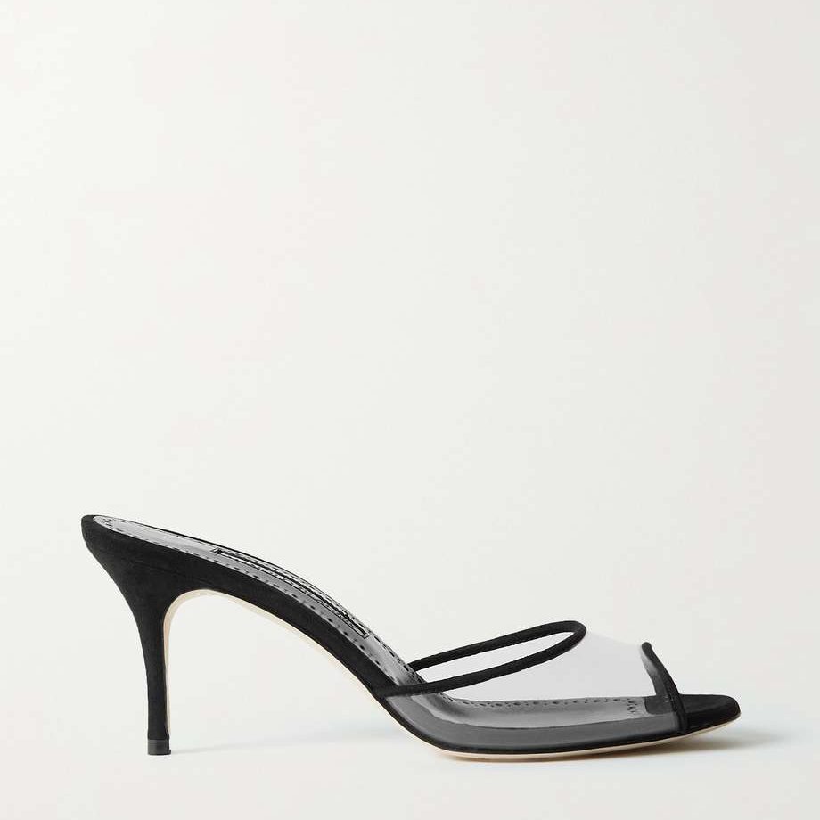 Manolo Blahnik Jadifa Suede-trimmed PVC Mules Black