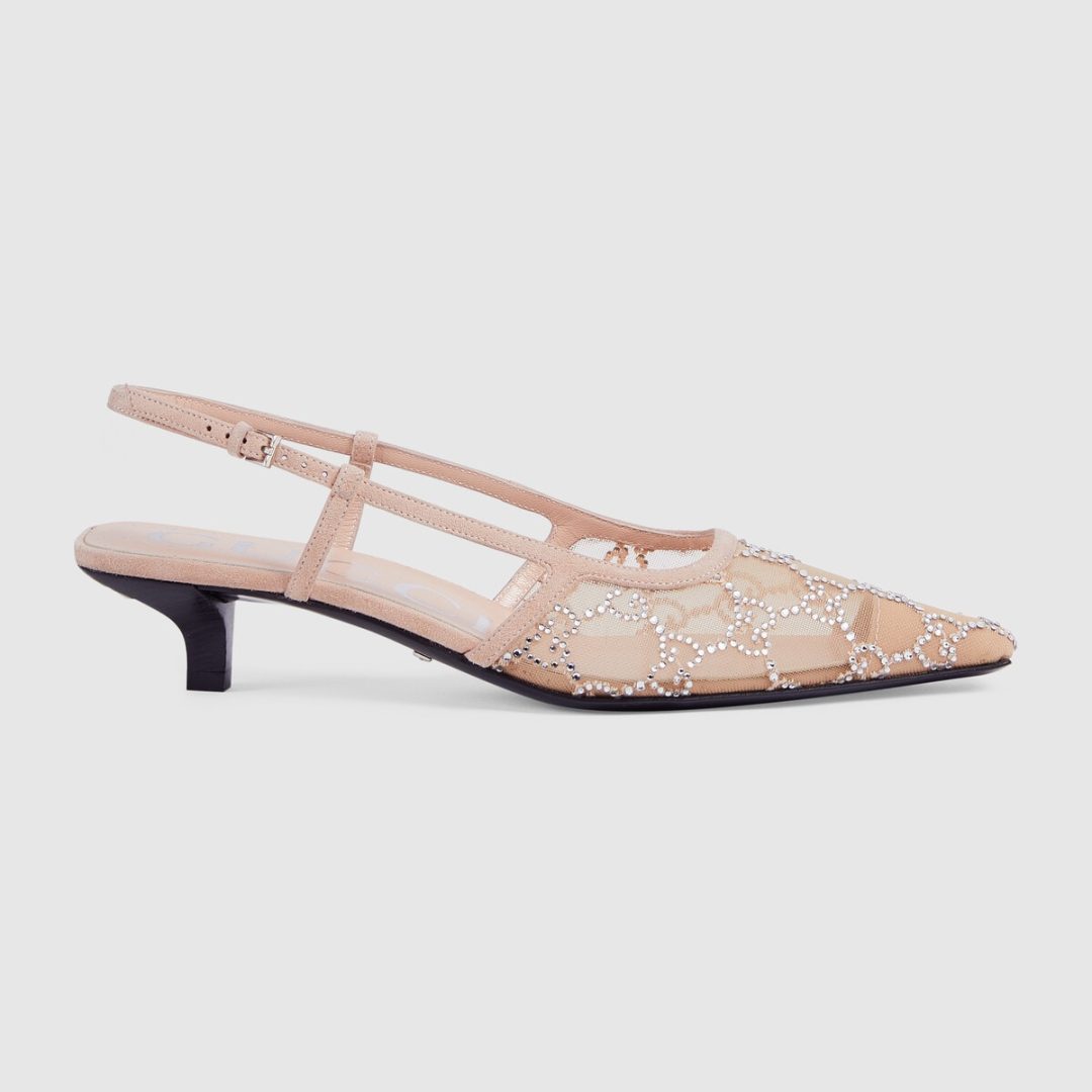 Nude Gucci logo slingback heels