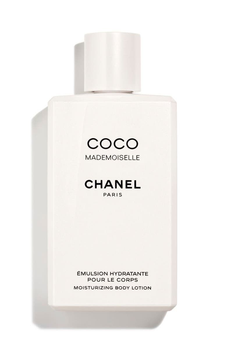 White and black Chanel Coco Mademoiselle Moisturizing Body Lotion 