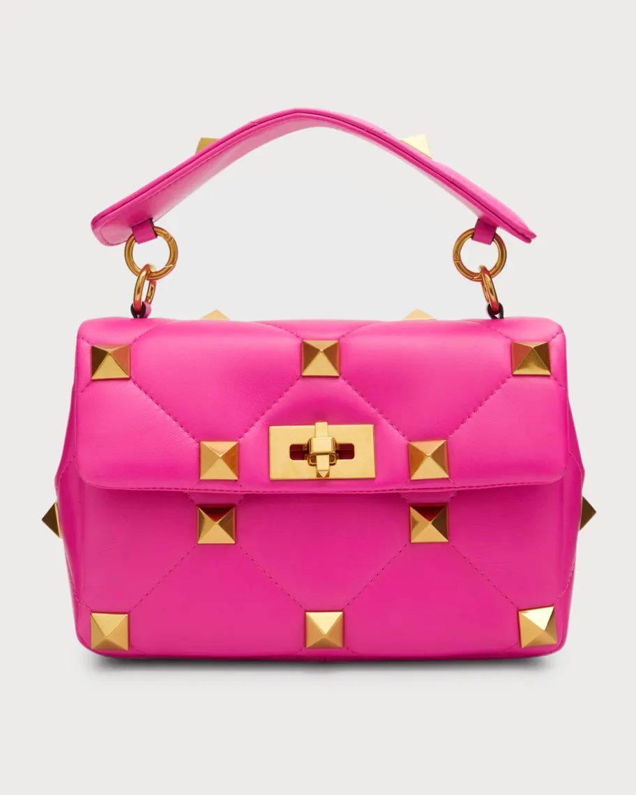 Bright pink Valentino Garavani Roman Stud Medium Quilted Chain Shoulder Bag 