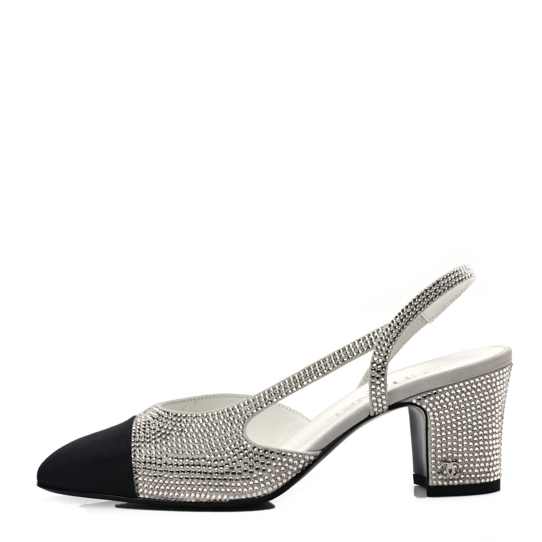 Silver Chanel Cap Toe CC Slingback Pumps