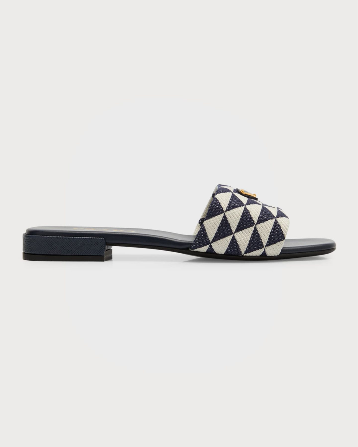 Black and white Prada Triangle Jacquard Flat Sandals