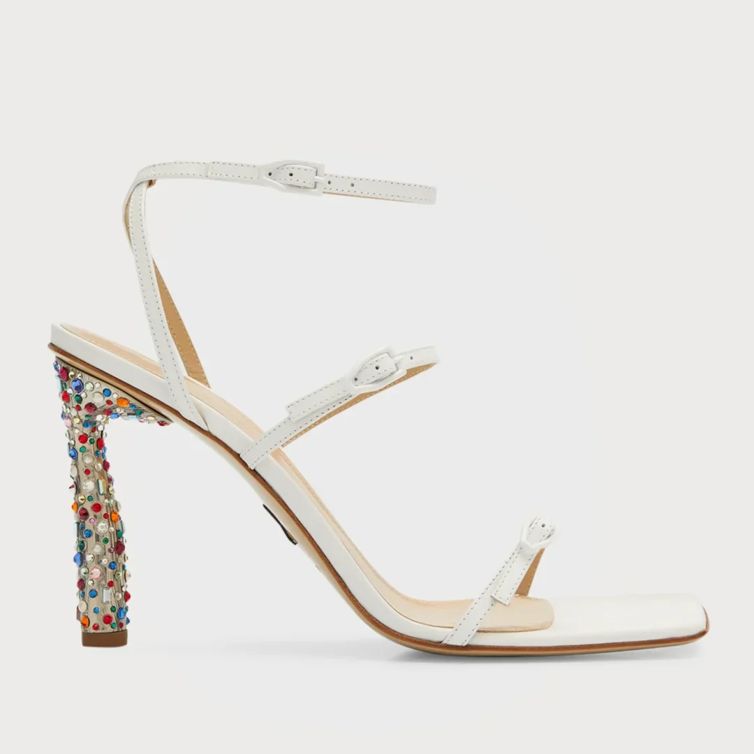 Paul Andrew White Multicolored Crystal Three-buckle Sandals