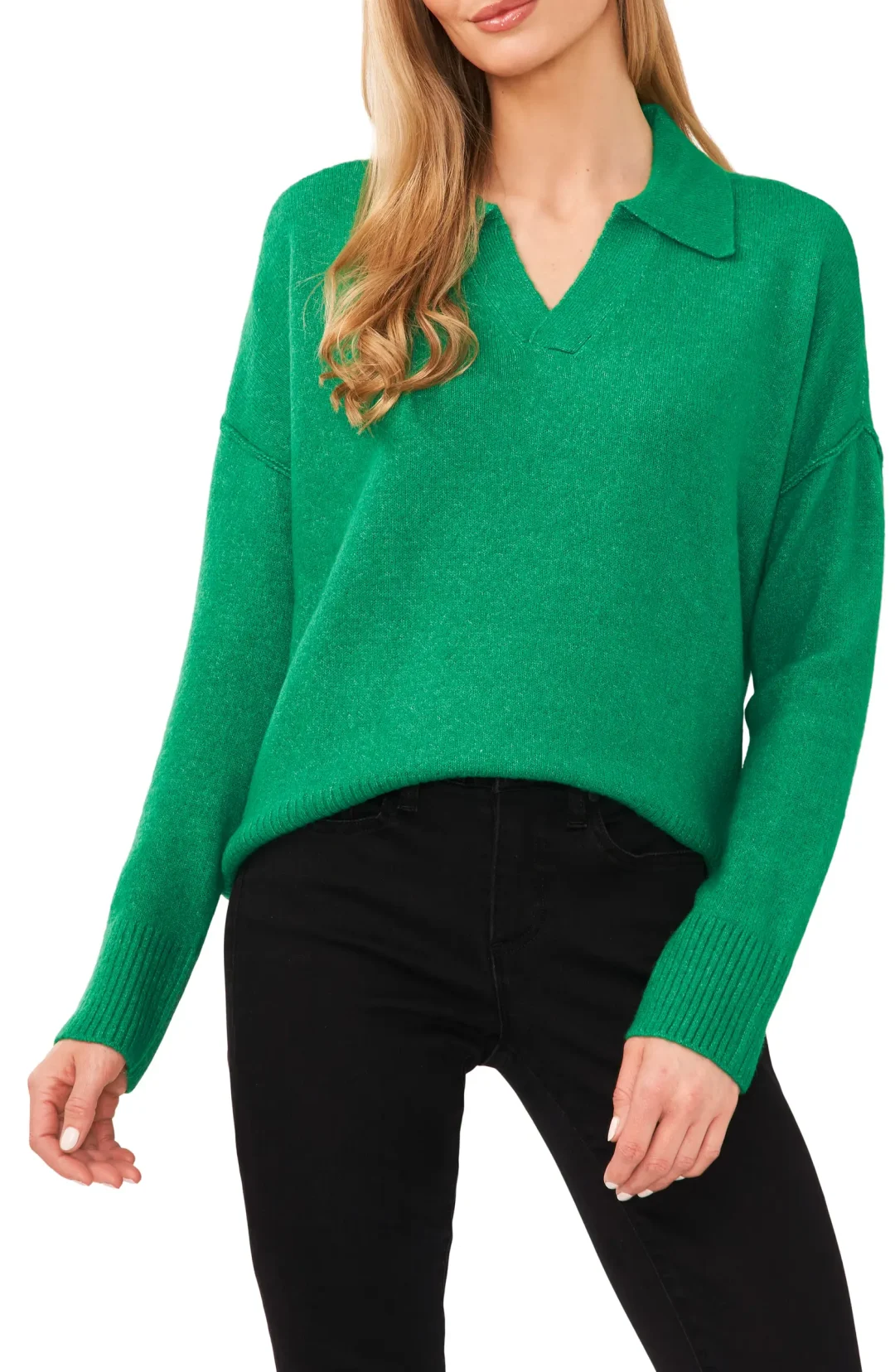 Bright green polo sweater