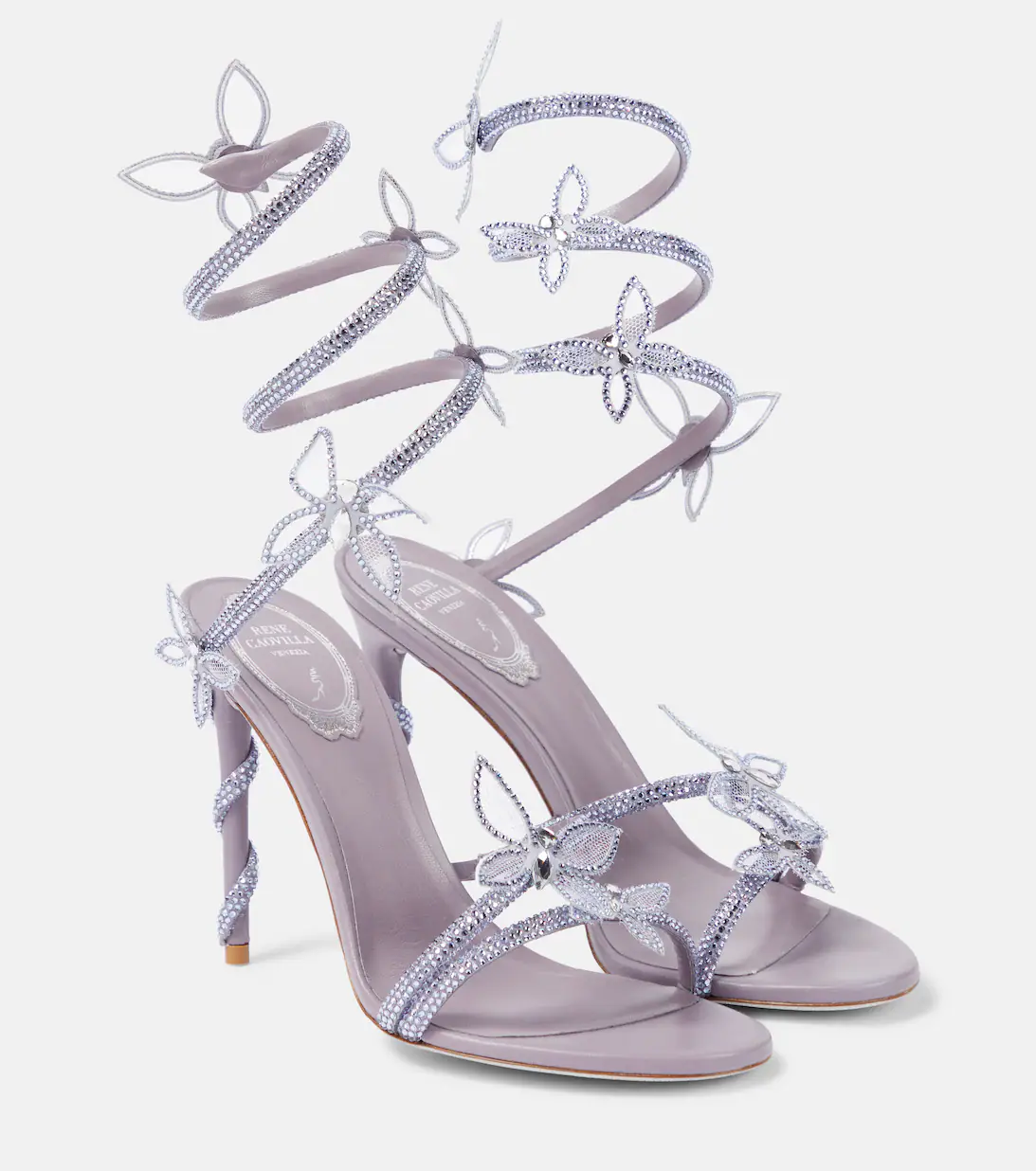 Lavender lace up heels with butterfly details