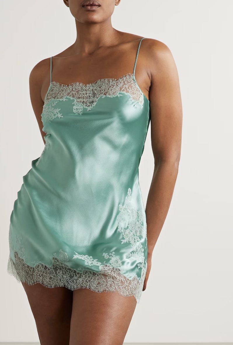 CARINE GILSON Lace-trimmed silk-satin chemise