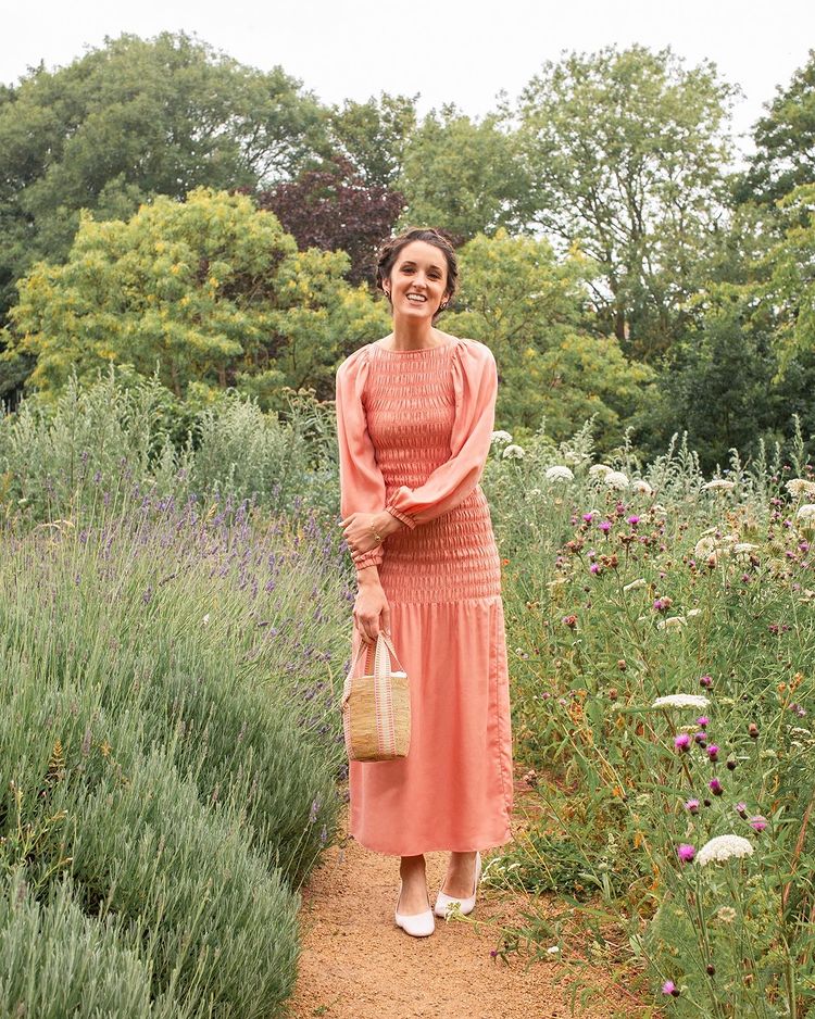 Long coral dress for baptism