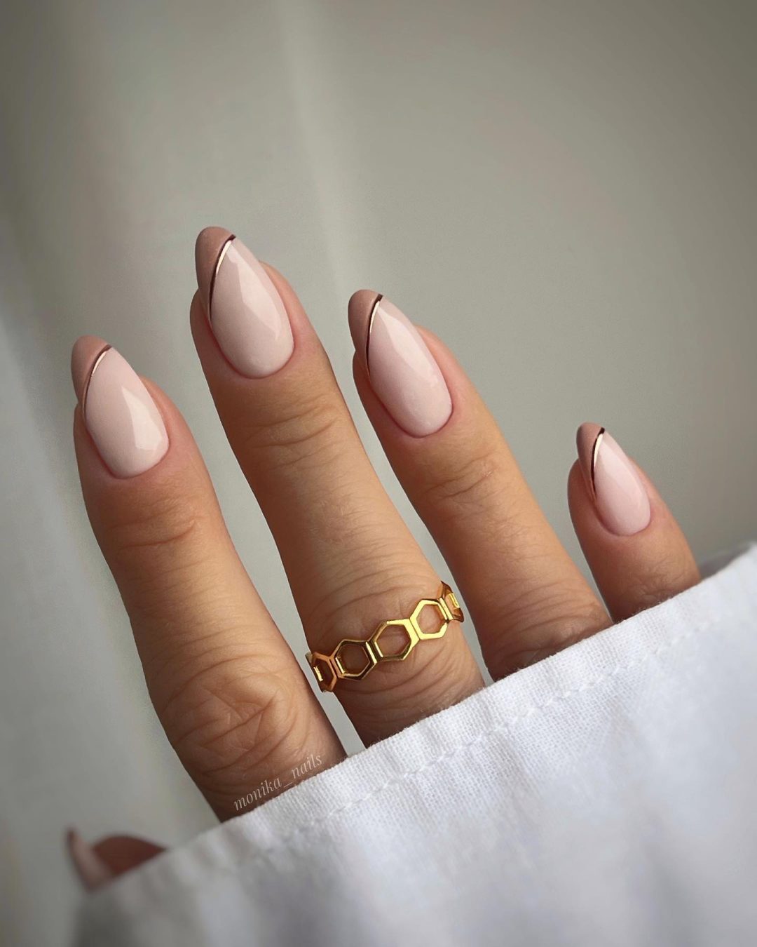 Beige French tip nails