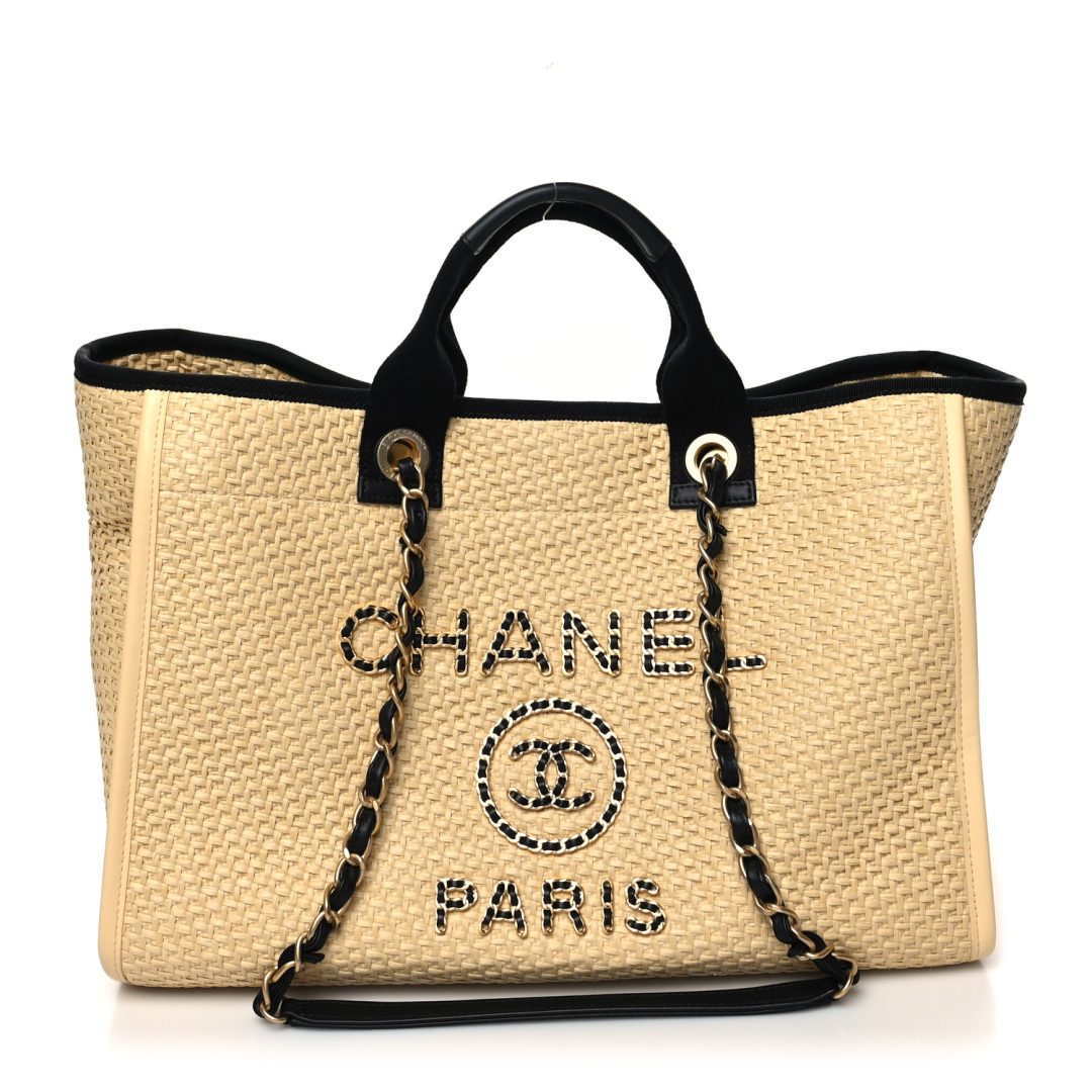 Chanel straw raffia Deauville tote bag