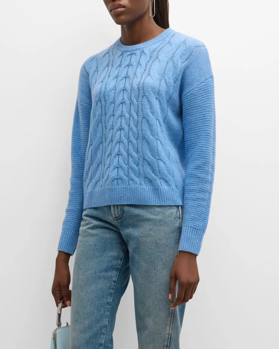 Light blue Autumn Cashmere Cashmere Cable-Knit Crewneck Sweater 