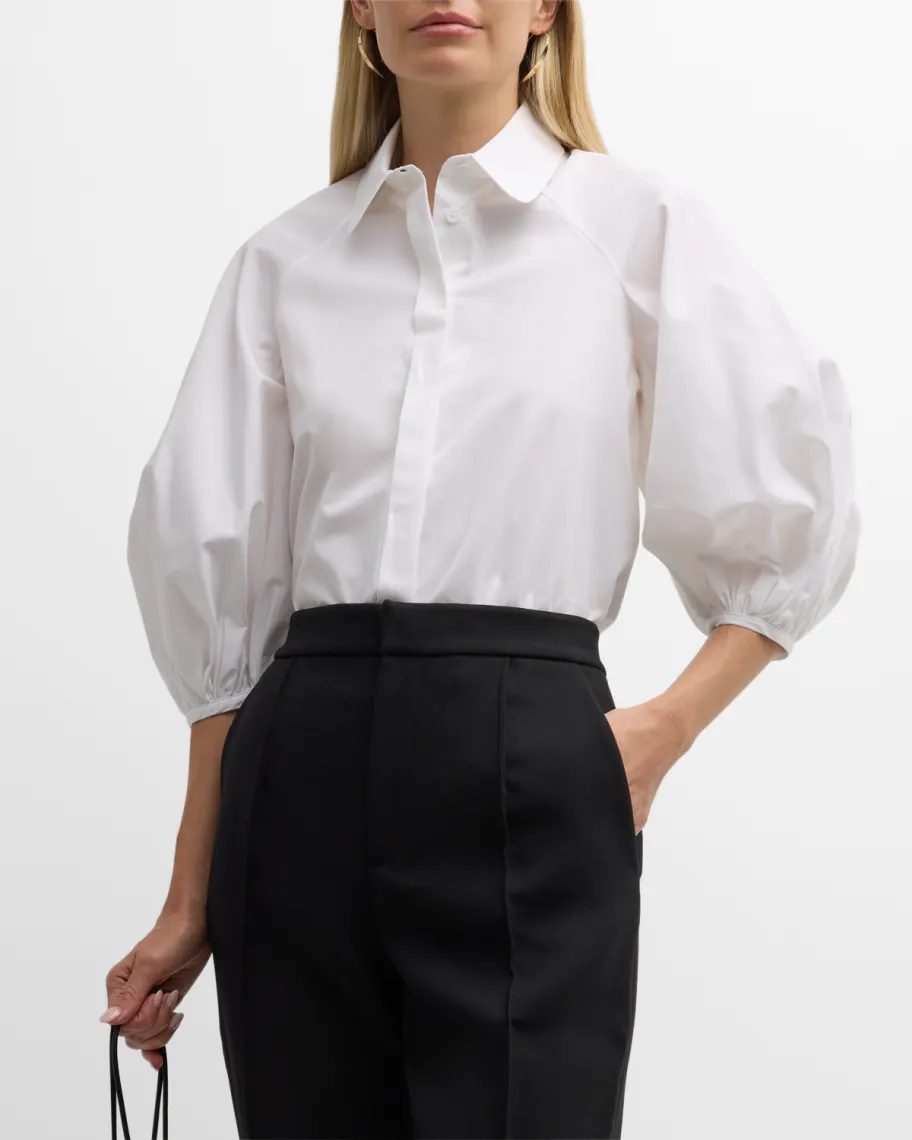 White Dice Kayek Puff-Sleeve Poplin Collared Shirt 