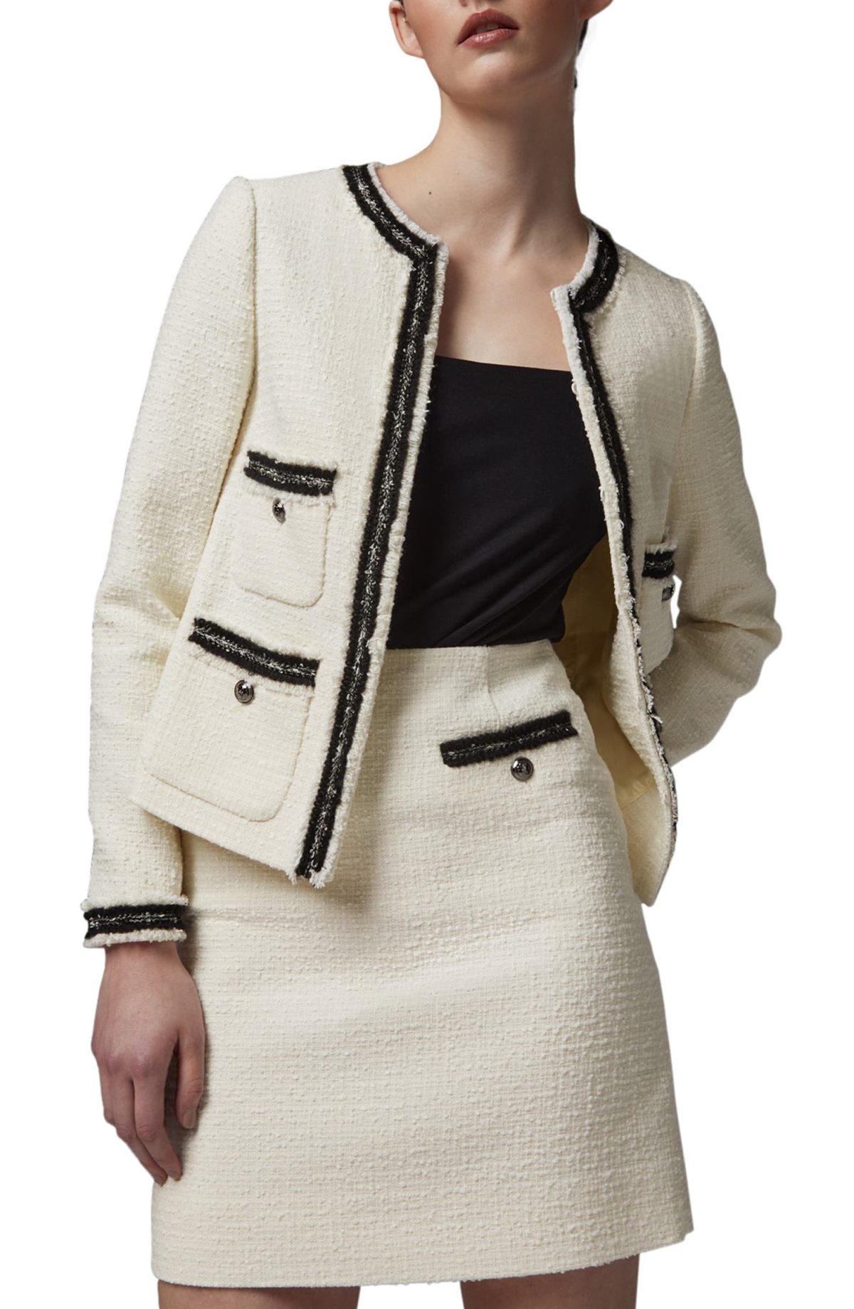 White and black LK Bennett Charlee Tweed Jacket 