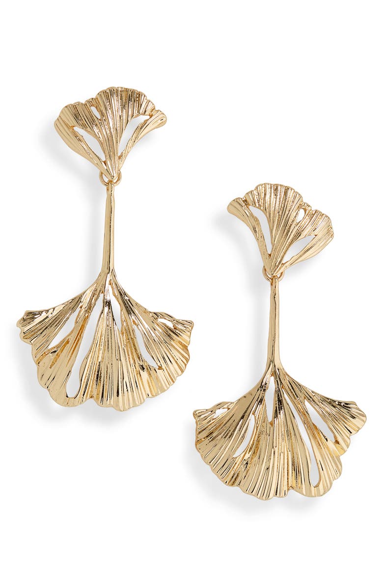 Gold Nordstrom Ginkgo Leaf Drop Earrings 