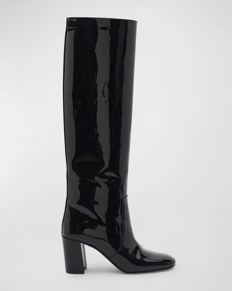 Black Saint Laurent Who Patent Block-Heel Knee Boots 