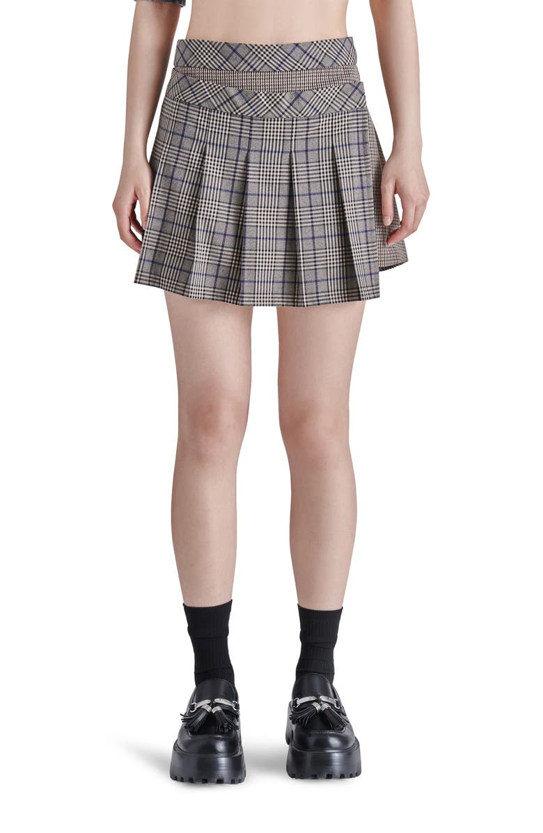 Brown and black Steve Madden Jeanne Plaid Pleated Miniskirt 