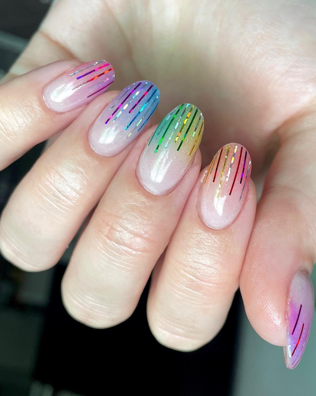 Pastel rainbow ombre nails.