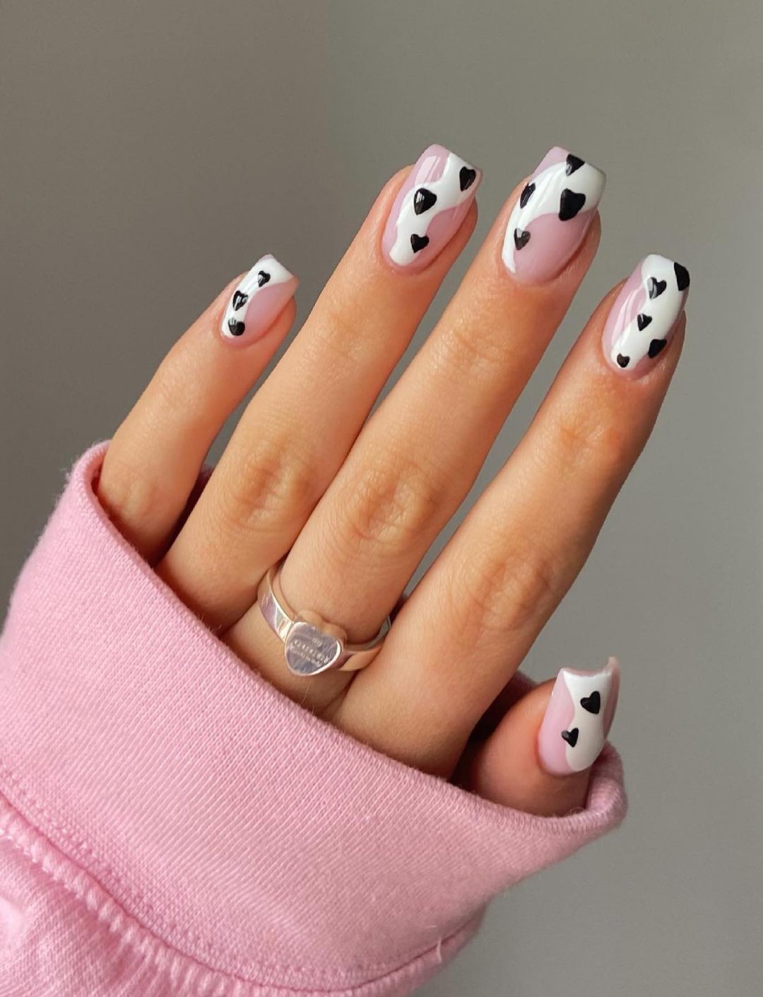 Black and white heart nails.