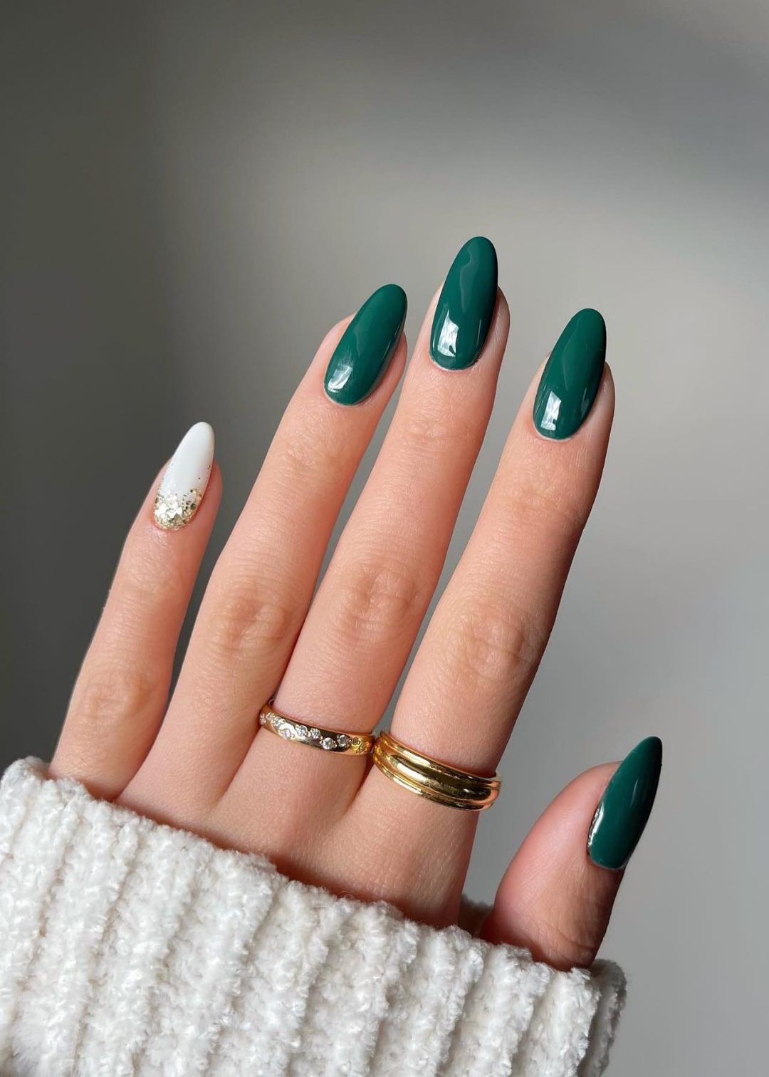 Emerald green Christmas nails.