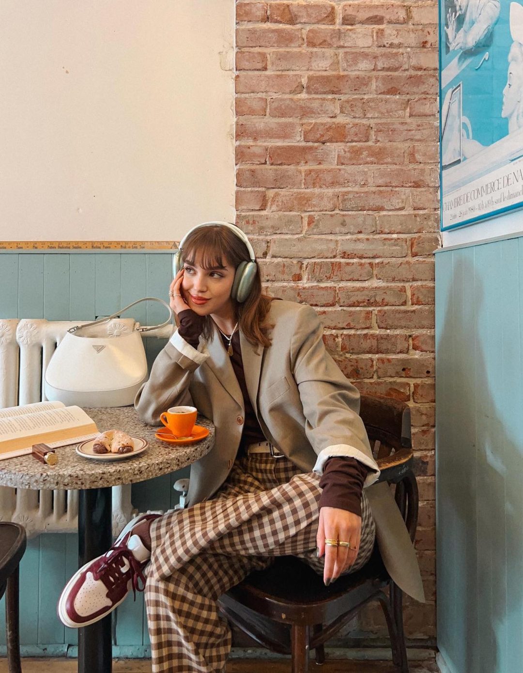 Brown plaid pants outfit with trench coat.