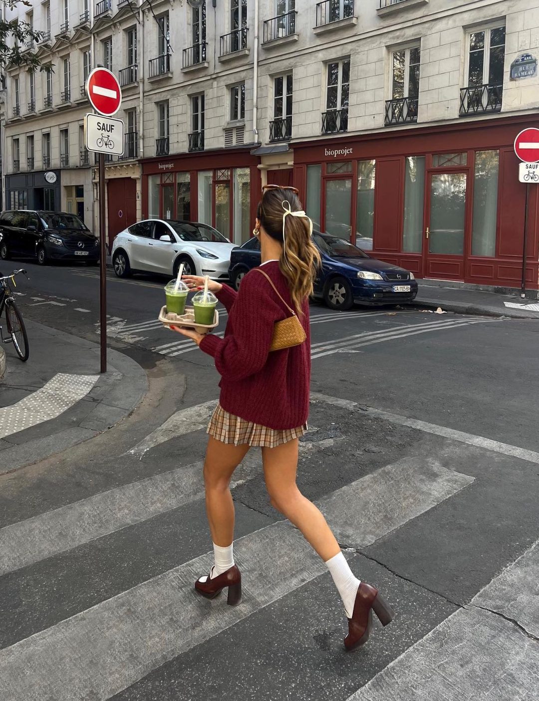 Preppy dark academia outfit with plaid mini skirt.
