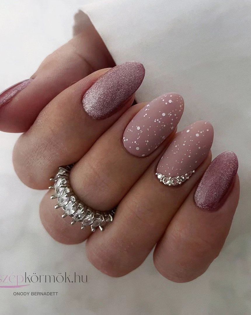 Matte rose gold nails.