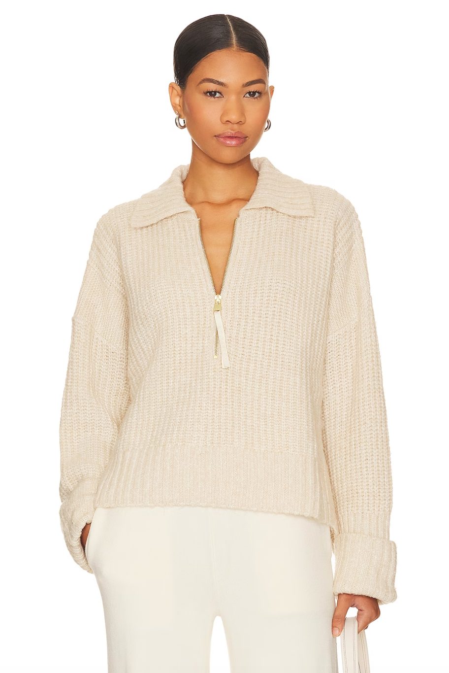 Chunky half zip knit in cream