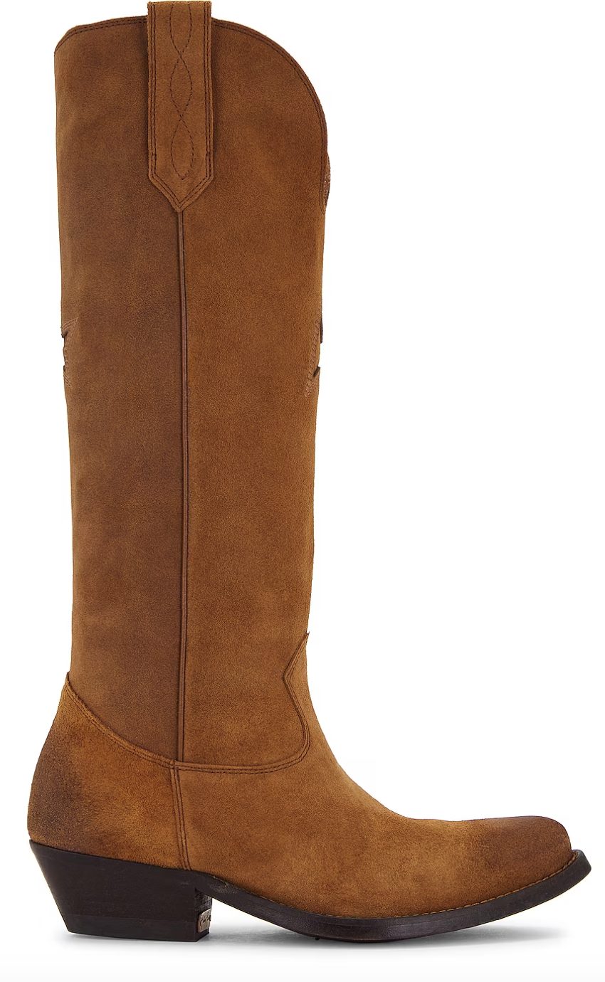 Chestnut suede knee-high cowboy boots