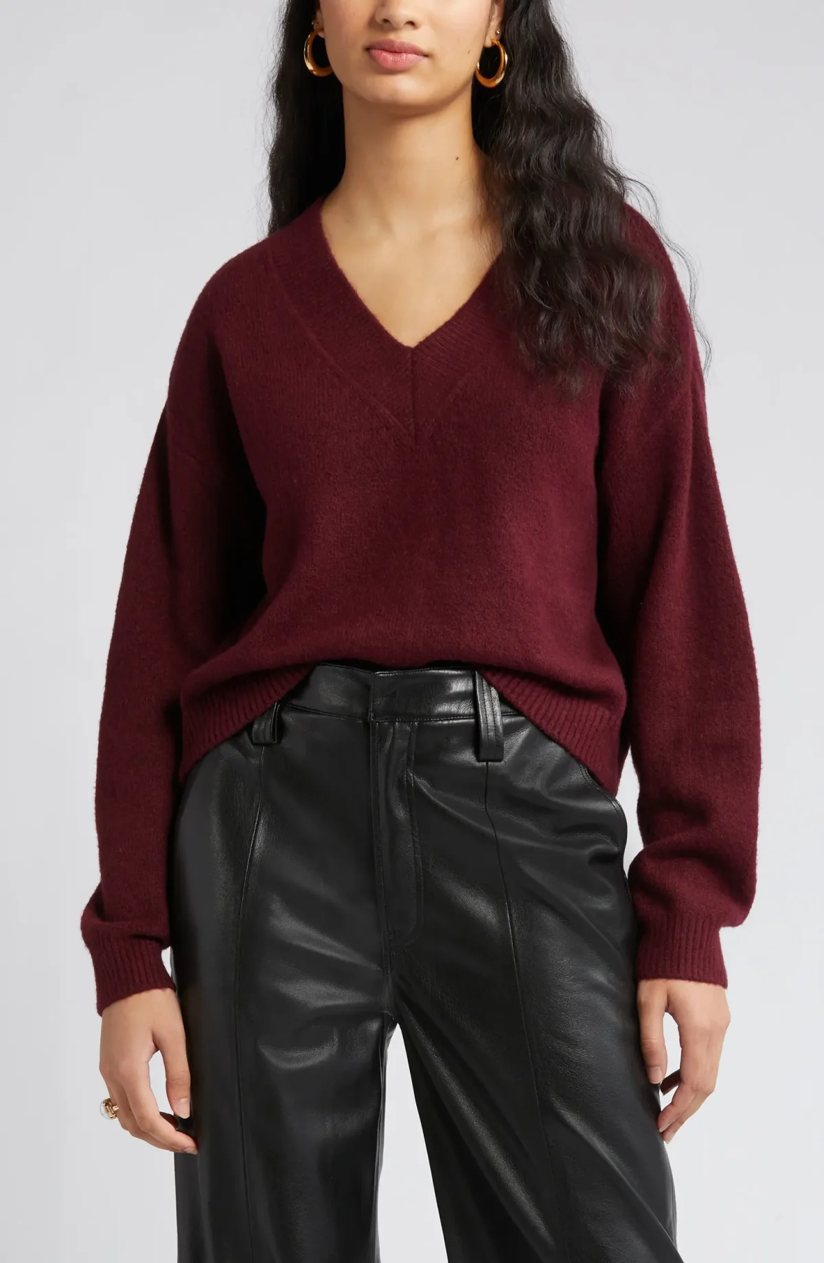 Burgundy V-neck sweater